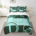 thumbnail image 2 of YST Retro Green Grey Black Comforter Set 7 Piece King Geometry Swirls Gromment Bedding Set for Kids Teens Adult Abstract Circles Rings Geometric Grid Bed Set Graphic Texture Fitted Sheet, 2 of 5
