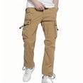 thumbnail image 1 of Pantalones de hombre de longitud completa, color liso, con cordón ajustable, multibolsillos, con ribete en la pierna, de poliéster y algodón., 1 of 5