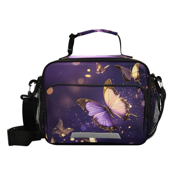 Purple Gold Butterflies Insulated Lunch Bag Portable Cooler Bag Mommy Bag Large Capacity 6L