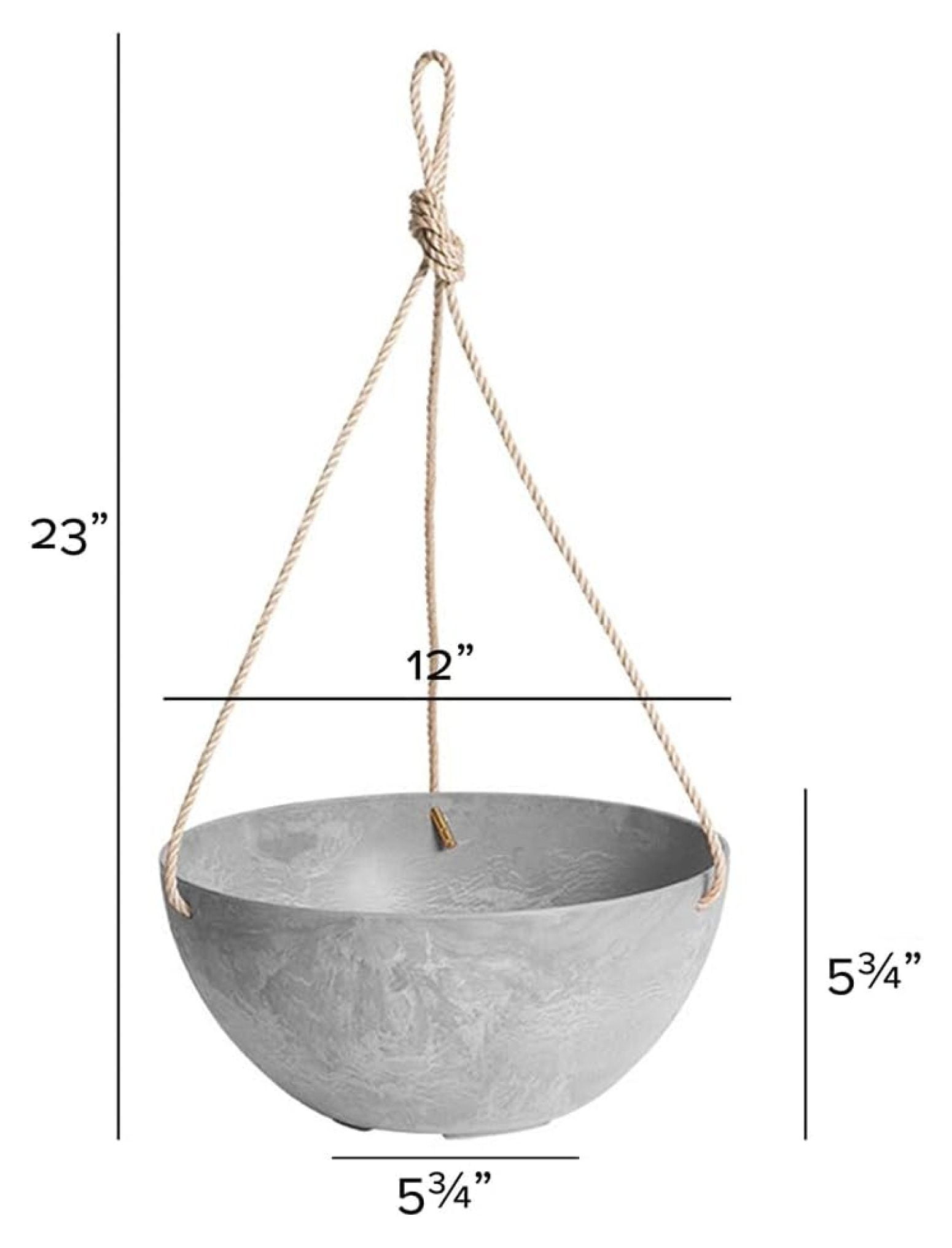 Self Watering Hanging Planter, 12" Marbled Gray - Indoor Outdoor Hanging Basket for Plants, Eco-Friendly Stone & Plastic, Modern Home Decor