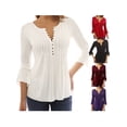 thumbnail image 3 of Gvmfive Women Blouse 3/4 Sleeve Buttons Tunic Tops V Neck Pleated Loose Shirt, 3 of 4