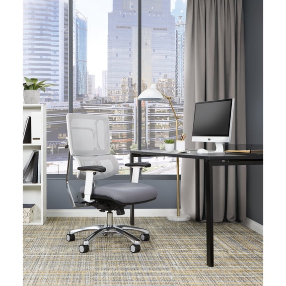 Office Star Products Breathable White Vertical Mesh Chair with Steel Fabric Seat and Polished Aluminum