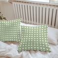 thumbnail image 6 of Throw Pillow Covers 16x16 Inch Set of 2, Ombre Green Plaid, Waterproof Outdoor Pillow Covers, Minimalistic Geometric Farmhouse Grid Decorative Cushion Pillowcases for Couch, Sofa, Bed, Garden, Patio, 6 of 9