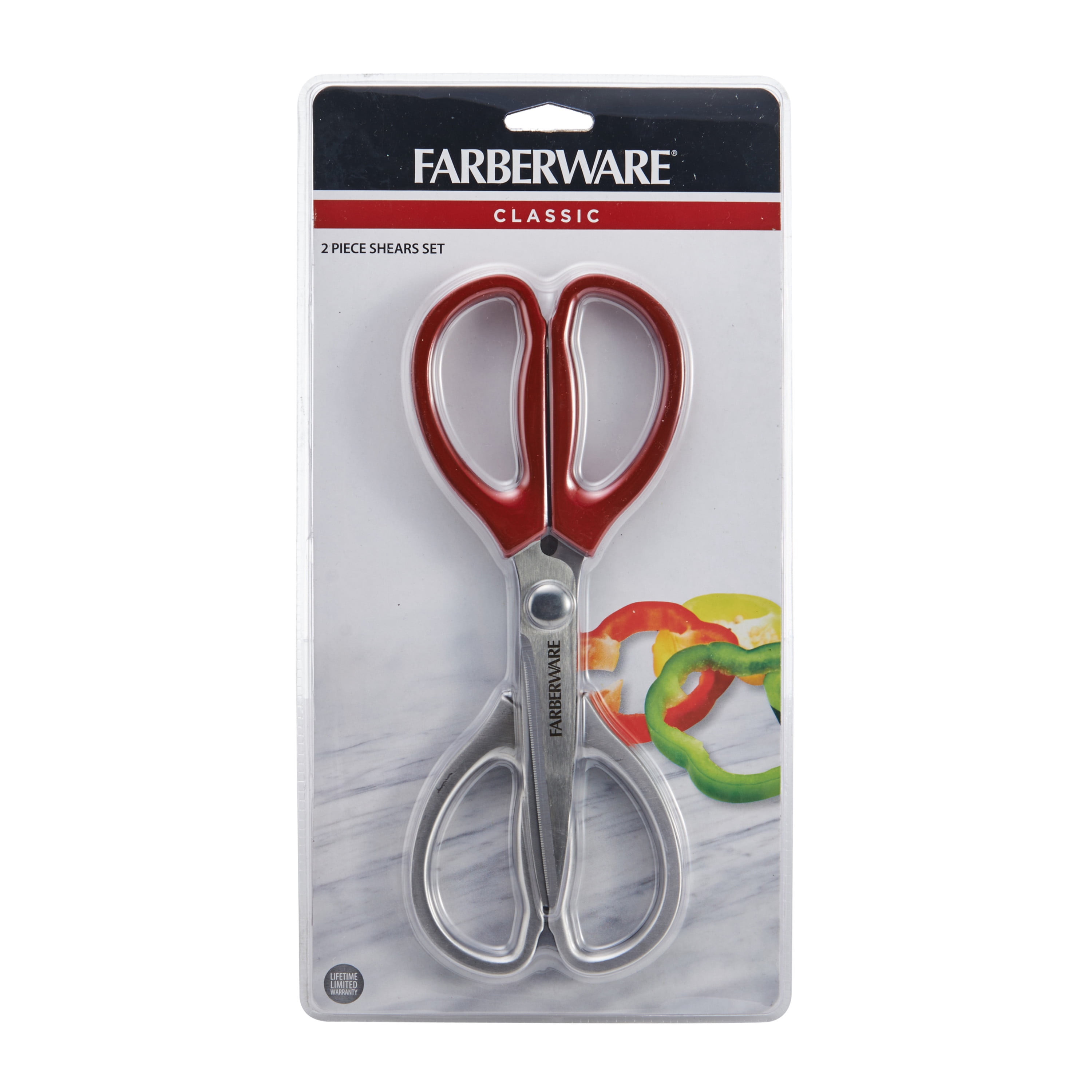 Farberware Classic 2-piece Kitchen Shear Set in Metallic Stainless Steel and Red