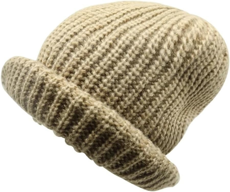 CoCoMangos Winter Knit Slouchy Solid Beanie Hats for Women Soft Warm Daily Skull Cap Bucket Hat with Visor for Cold Weather