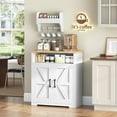 thumbnail image 2 of Coffee Bar Cabinet, Kitchen Island with Storage, Farmhouse Sideboard Buffet Cabinet with Dual-Purpose Floating Shelf and Hooks, for Kitchen Living Room, White and Natural, 2 of 9