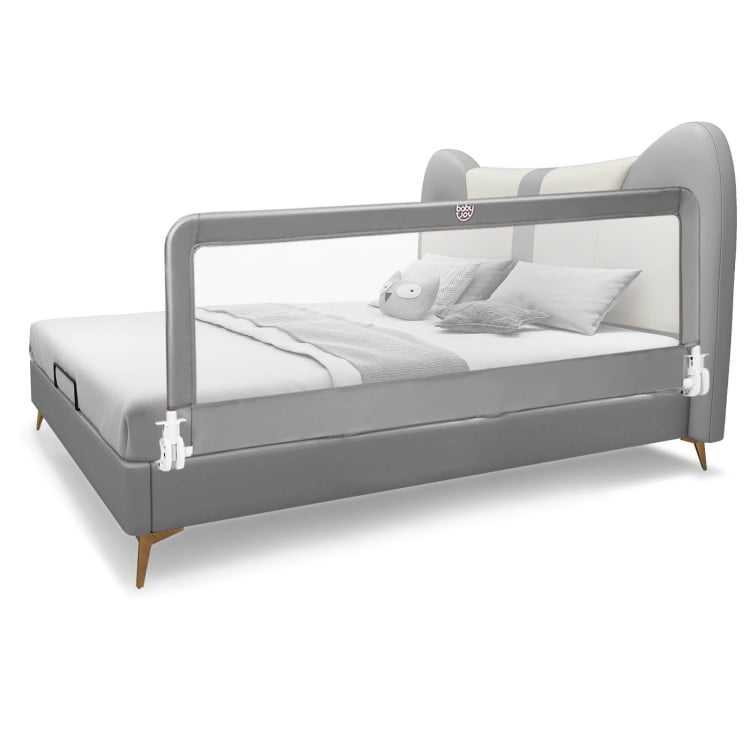 Topcobe 59 Inch Folding Breathable Baby Bed Rail Guard with Safety Strap, Bed Rails for Toddlers-Gray