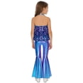thumbnail image 2 of SiiRoh Girls Halter Backless Sparkly Sequins Leotard with Split Bell-Bottom Metallic Pants 2Pcs Jazz Dance Outfits Royal Blue 14, 2 of 7