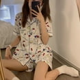 thumbnail image 4 of Nightdress Cute Hello Kitty Print KT Cat Cartoon Pajamas Women's Summer Short Sleeved Shorts Korean Y2k Cardigan Suit Top Shorts, 4 of 20