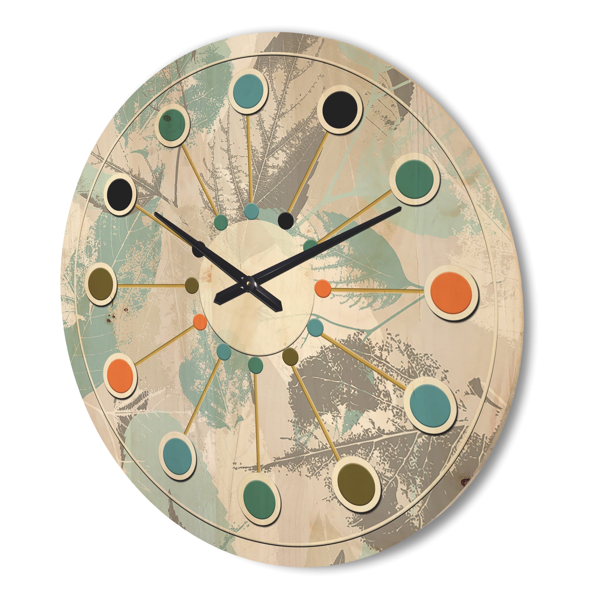 Designart 'Foliage Retro Design I' Mid-Century Modern Wood Wall Clock