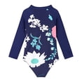 thumbnail image 2 of URMAGIC URMAIC Toddler Little Girls Long Sleeve Rash Guard Zip Up One Piece Floral Swimsuit, 2 of 3