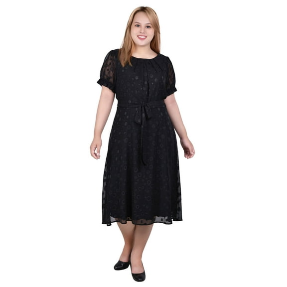 Short Sleeve Belted Swiss Dot Dress