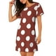 thumbnail image 2 of Balery Maroon And White Polka Dot Camisón de manga corta con cuello redondo para mujer, cómodo y elegante., 2 of 6