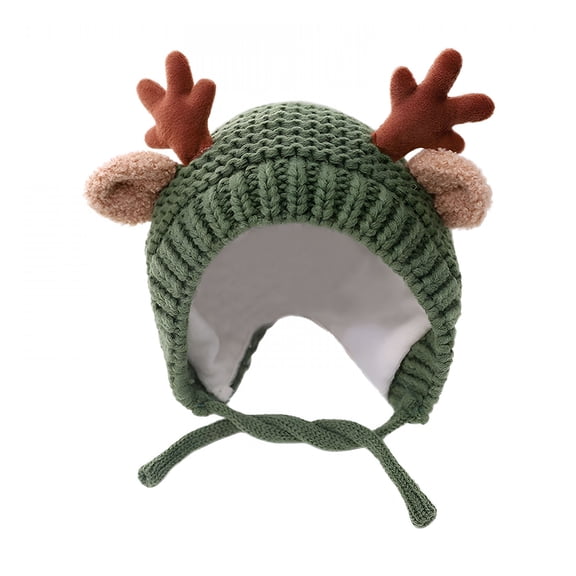 TELOLY Adorable Baby Christmas Antler Beanie Ear Warmer Woolen Hat for Infant Newborn Toddler 0-2 Years Old Festive Xmas Soft Hats