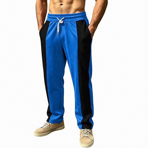 HOMADLES Mens Elastic Waist Casual Pants Loose Fit Color Blocking Sports Pants Side Pocket Outdoor Athletic Pants Dark Blue Size 3XL