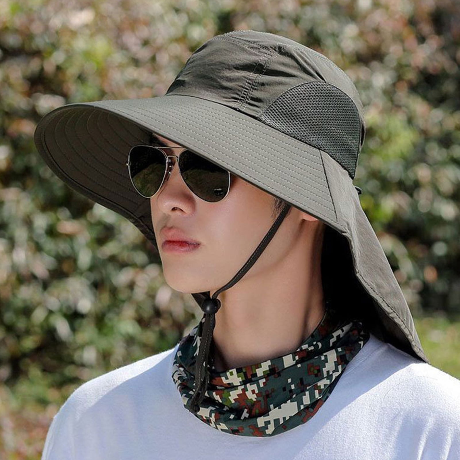 Wide Brim Sun Hat With Neck Flap For Men Women Adjustable Outdoor 50