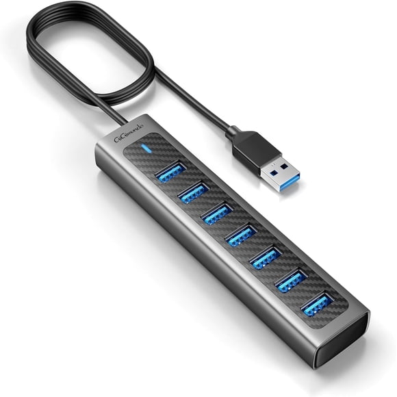 USB Hub 3.0, 8-Port USB Hub Long Cable 6 FT with 7-USB3.0 Data Ports and TypeC 5V/3A Power Port, Aluminum 5Gbps USB Splitter for PC, Laptop, Desktop, Computer, PS5, XPS(Gray,1.8M)