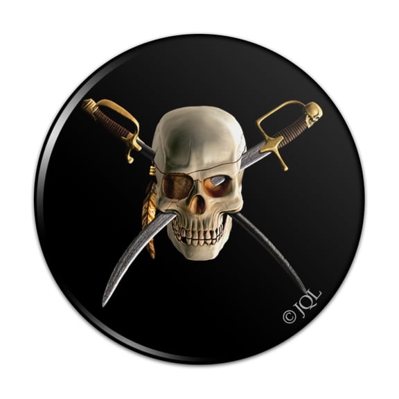 Pirate Skull Crossed Swords Patch Pinback Button Pin