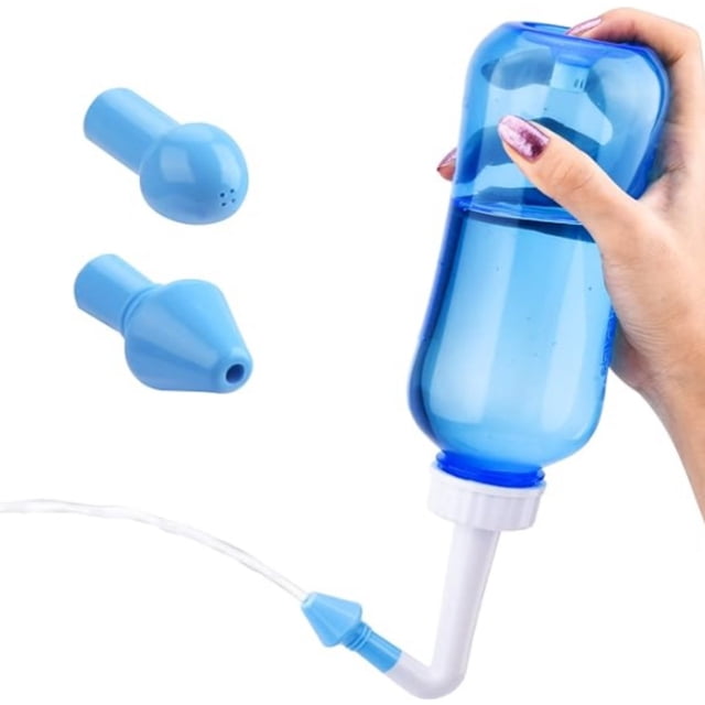 Botella para lavado nasal Neti Pot - 500 ml (17 oz) Botella para lavado nasal Limpiador nasal para alergias Sistema de irrigación nasal a presión para el cuidado nasal de adultos y niños Libre de BPA