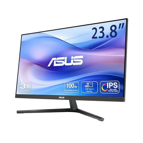 ASUS 24†1080P Eye Care Monitor (VU249CFE-B) - Full HD, IPS, 100Hz, Adaptive-Sync, USB-C, Ambient Light Sensor, Height Adjustable, Cable Clip, EyeCare+ Technology, 3 Year Warranty, Quiet Blue Color