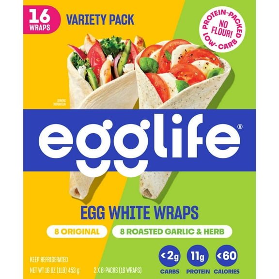 Egglife Original and Garlic Egg White Wraps, 1 oz. Each, 16 ct.