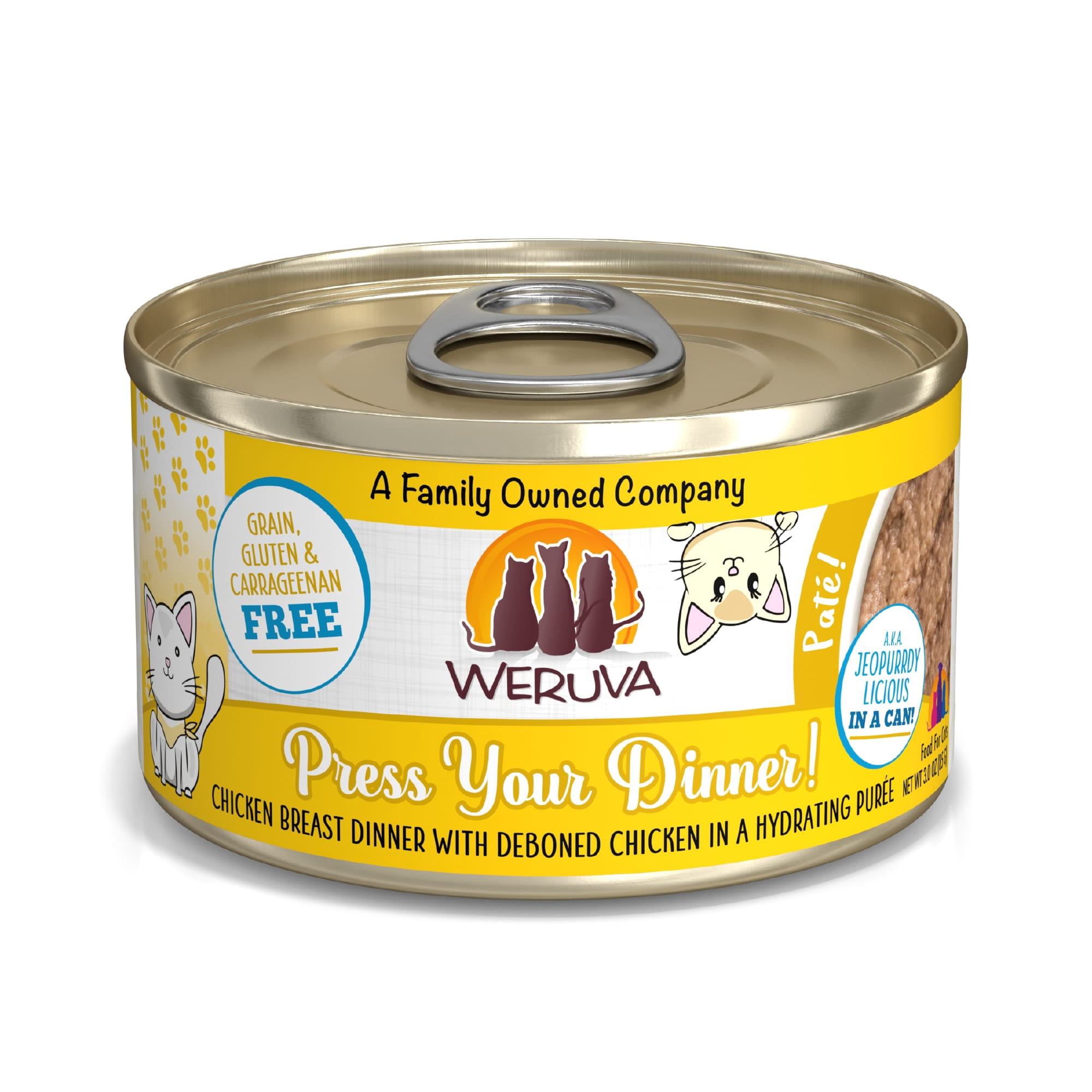 Weruva Pate Press Your Dinner! Chicken Breast Dinner in a Hydrating Puree Wet Cat Food, 3 oz., Case of 12