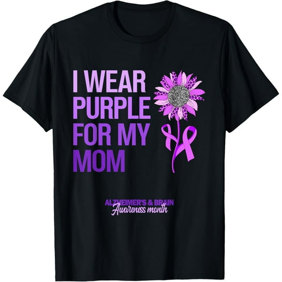 Sunflower Purple Ribbon Alzheimer's Awareness Month Dementia T-ShirtMen and women can wear, black T-shirts, gifts. Age: M,L，XL 2XL, 3XL, 1114XL