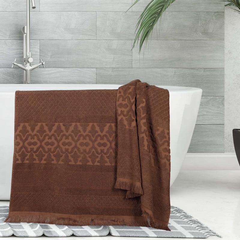 Superior Rolla Geometric Cotton 2 Piece Bath Sheet Set, Quick-Dry Ultra Soft Towels, Chocolate