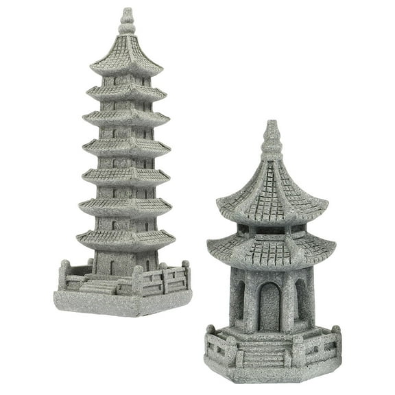 Raindrops Grey Stone Pagoda Statue for Decor Indoor and Outdoor Use Miniature Garden Ornaments 2Pcs