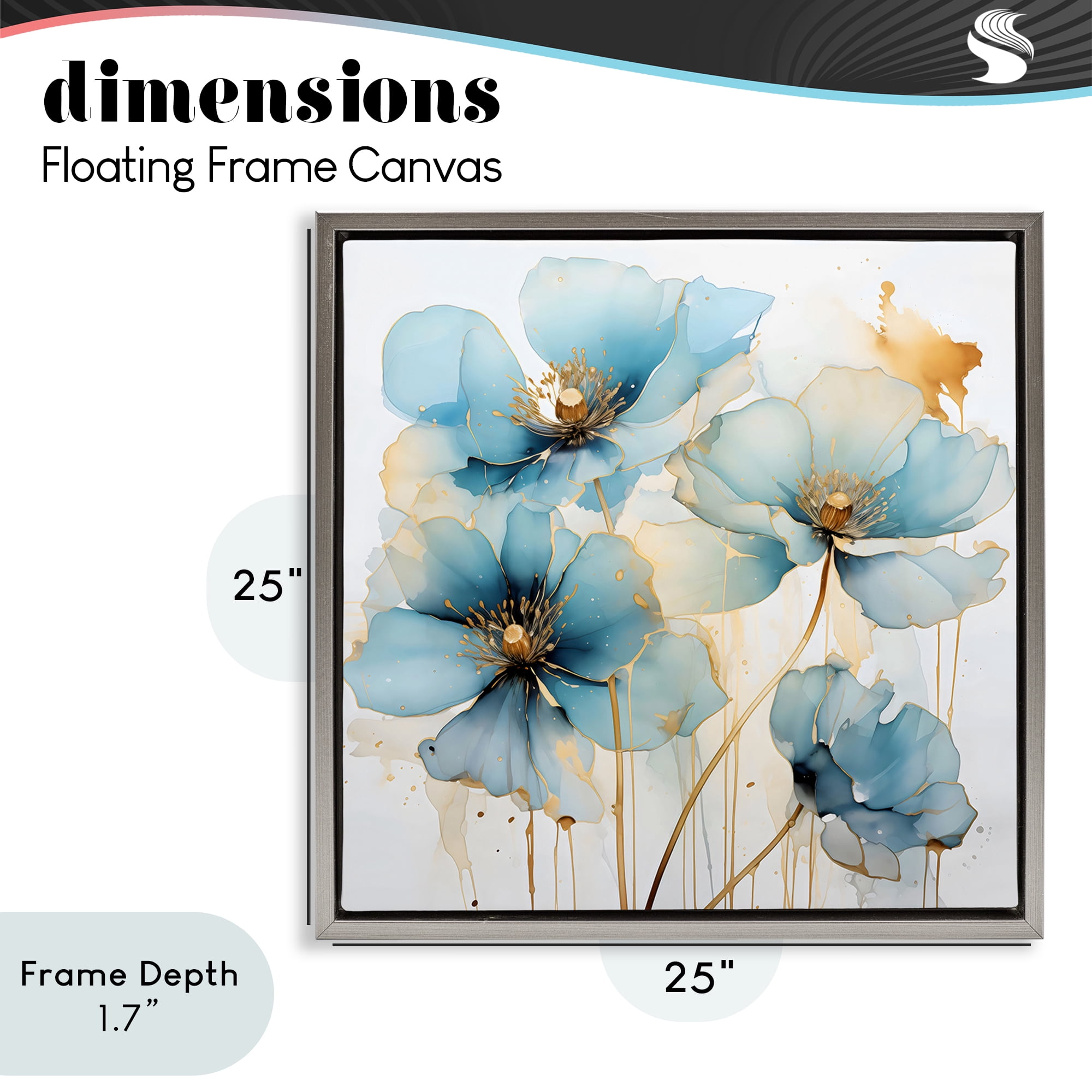 Stupell Industries Sapphire and Gold Florals Gray Framed Floater Canvas Wall Art, design by Creative Studio
