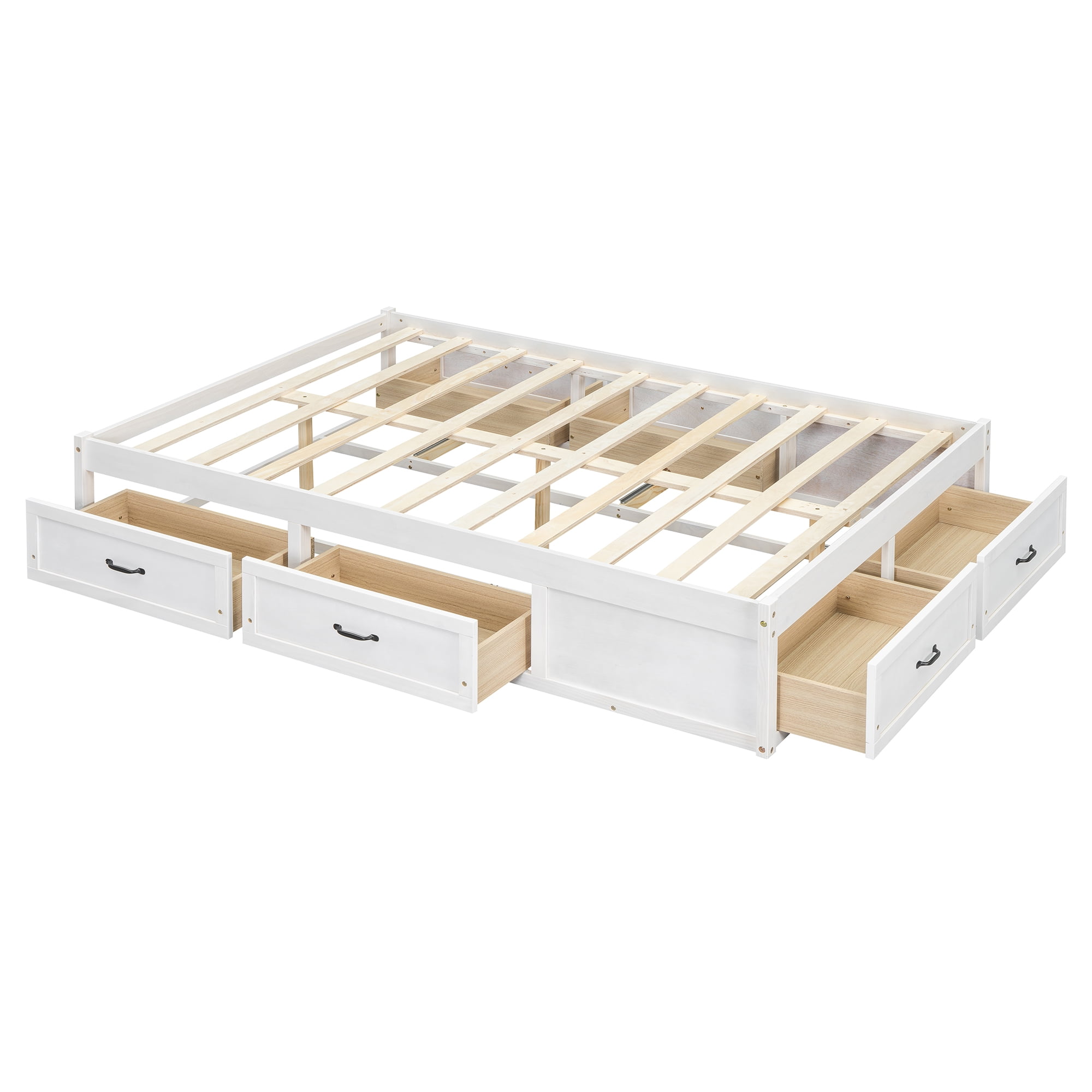 Aukfa Full Size Storage Platform Bed with 6 Drawers, Farmhouse Captain Bed Frame, Antique White