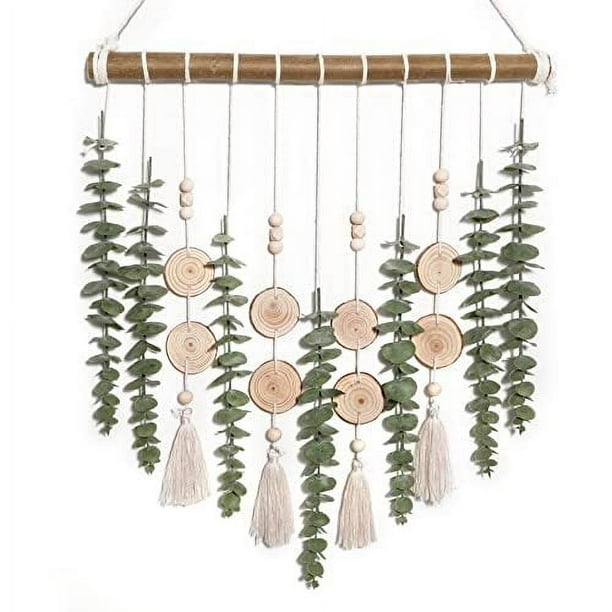 Nvzi Decoración de pared de eucalipto artificial, hojas de vegetación falsa, tallos, plantas colgantes de pared en palo de madera de 15,7 pulgadas,comedor, baño, D