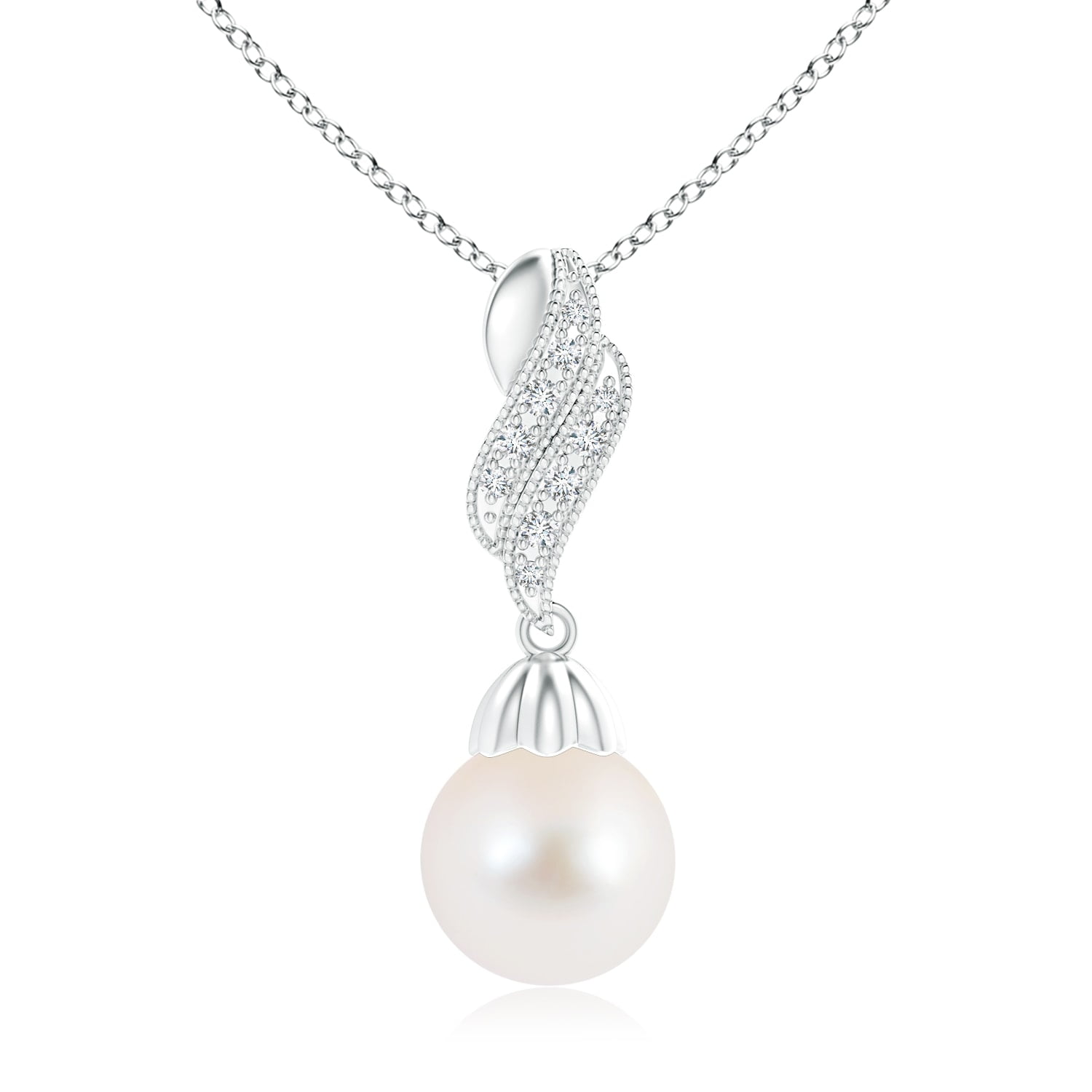 Timeless Vintage New 14K Yellow Gold Drop Akoya Cultured Pearl & Diamond Drop Pendant/ Necklace/ 16” Rope Chan