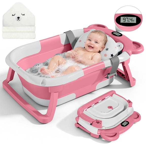 Collapsible Baby Bathtub with Thermometer,0-36 Months