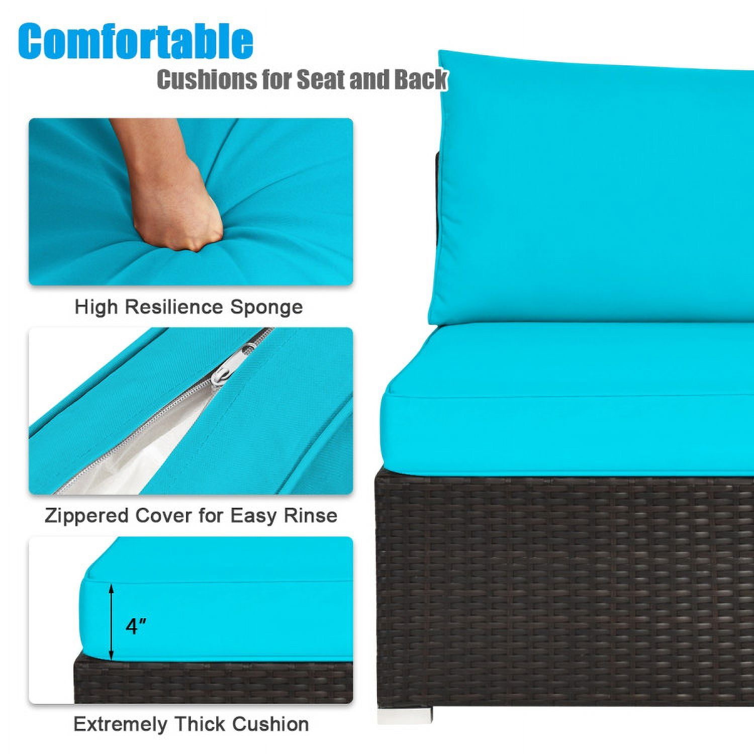 Aimee Lii 6 Pieces Outdoor Patio Rattan Furniture Set Sofa Ottoman, Outdoor Deck Furniture, Turquoise