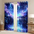 thumbnail image 2 of Homewish Blue Galaxy Kitchen Curtains for Kids Girls, Stars Moon Waterfall Black Out Curtains Pack of 2 (42x63 Each), 2 of 5