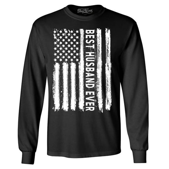 Shop4Ever Men's Best Husband Ever American Flag Patriotic Long Sleeve Shirt X-Large Black