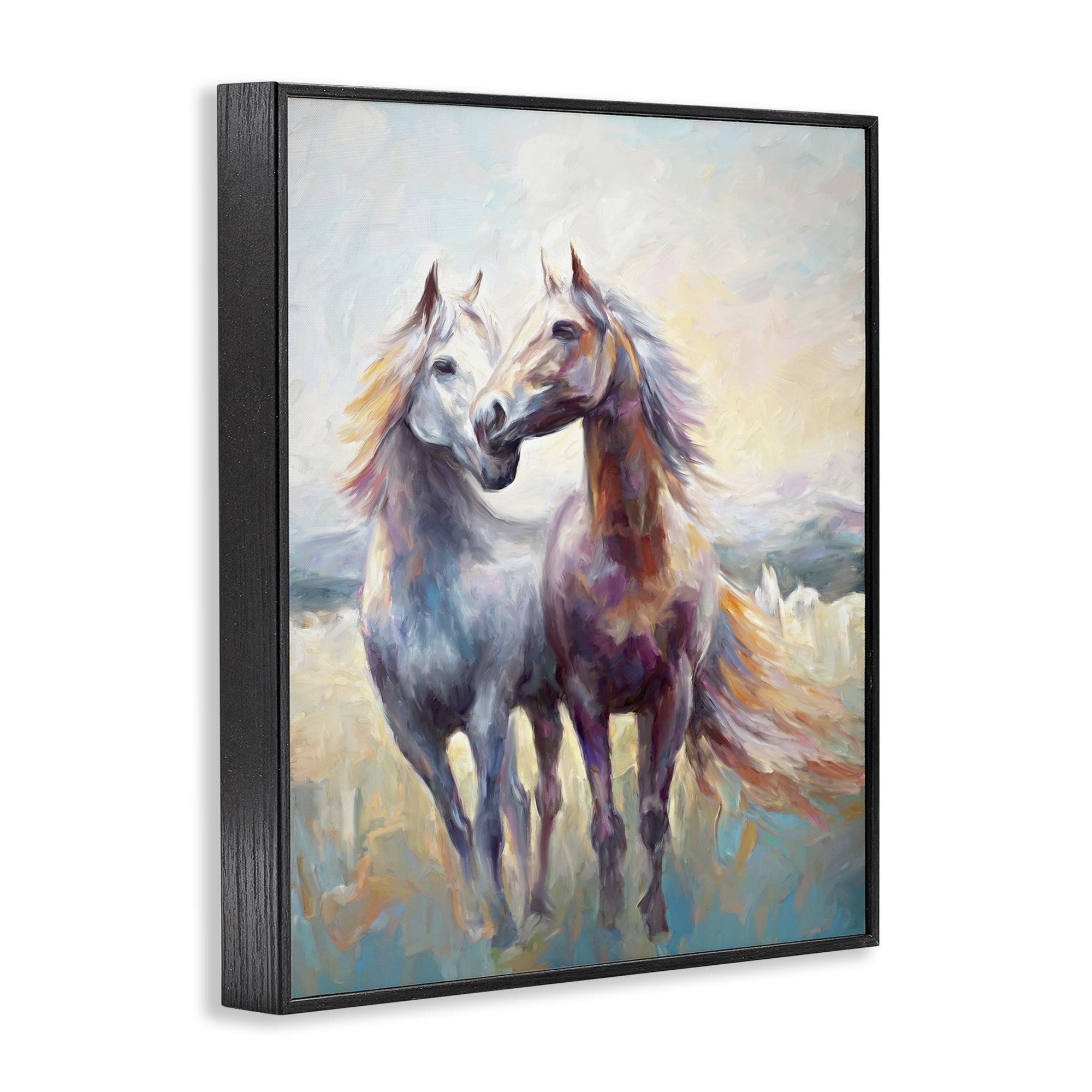 Stupell Industries Galloping Horse Pair Animals & Insects Painting Black Framed Art Print Wall Art, 24 x 30