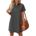 thumbnail image 5 of Women Summer Denim Dress Short Sleeve Button Down Collared Loose Fit Casual Jean Mini Dress, 5 of 7
