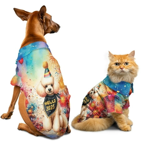 Hello 2025 Poodle Celebrates Happy New Year Firework Balloon Hawaiian Summer Shirt for Small Medium Large Dog Cat Poodles Dog Lover Gifts Idea - 02024