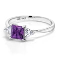 thumbnail image 4 of Gem Stone King 10K White Gold Purple Amethyst and White Moissanite 3 Stone Engagement Ring for Women (0.97 Cttw, February Birthstone, Princess 5MM, Trillion 3.5MM, Size 6), 4 of 6