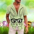 thumbnail image 2 of Spring Summer Casual Button Down Shirt Men's Easter Rabbit Print Short Sleeve Green L, 2 of 4