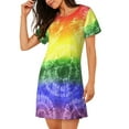 thumbnail image 3 of Lafuoo Colorful Tie Dye Pattern Women's Short-sleeved Nightdress, Knee-length Pullover Nightgown, Summer Home Wear-Small, 3 of 8