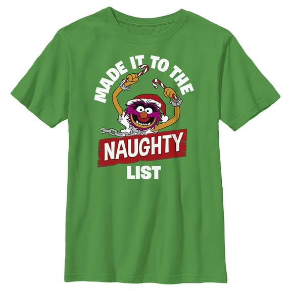 Boy's The Muppets The Animal Made it to the Naughty List Graphic Tee Kelly Green Large