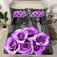 thumbnail image 2 of Feelyou Romantic Valentine's Day Queen Sheet Sets, Rose Flower Purple Flat Sheet, Rustic Lodge Cabin Queen Fitted Sheet, Microfiber Bedroom Decor, 4pcs, 2 of 7