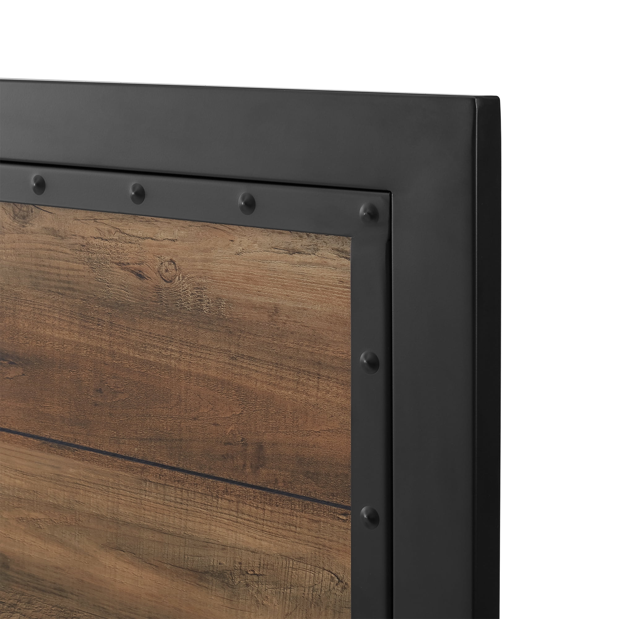 Santiago Riveted Plank Rustic Oak Queen Size Bed by Walker Edison