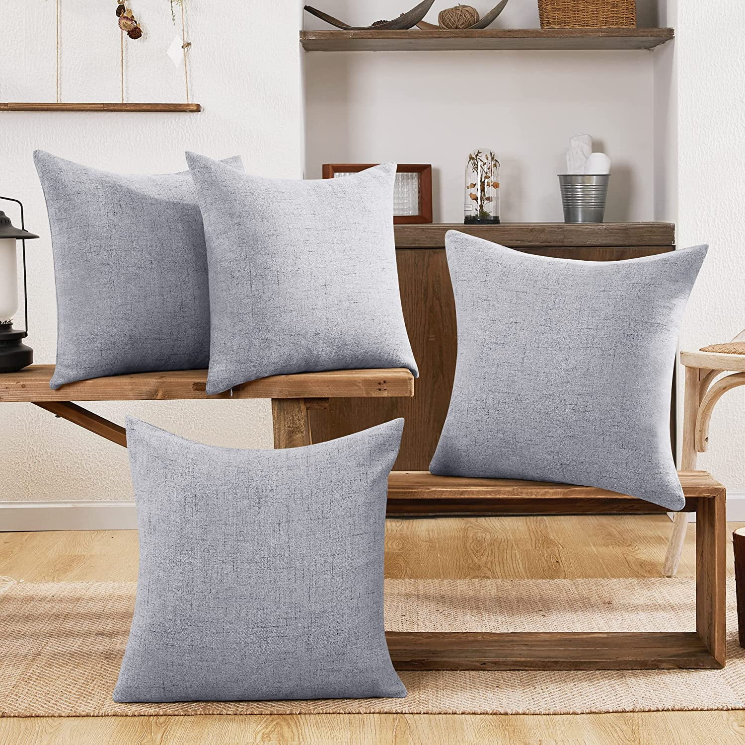 HTOOQ 22x22 Throw Pillow Covers Faux Linen Solid Cushion Covers Outdoor Deaorative Pillowcase for Patio Furnitur 22 x 22 Inch Silver Grey Set of 4 No Pillow Insert Walmart
