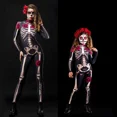 thumbnail image 4 of Disfraz de esqueleto de rosa para adultos y niños, disfraz aterrador para Halloween, disfraz sexy para fiesta de carnaval, mamelucos para niñas, Día de los Muertos, 4 of 5