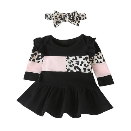 

Honeeladyy Winter Newborn Infant Baby Girls Long Sleeve Patchwork Leopard Print Princess Dress Set Black Discount
