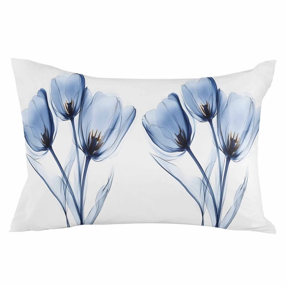Blue Flowers Throw Pillow Cover 20 x 36 Inch Decorative Pillow Cover Simple Gradient Tulip Floral Branches Lumbar Pillowcase Seasonal Rectangle Cushion Case for Couch Sofa Bed Living Room